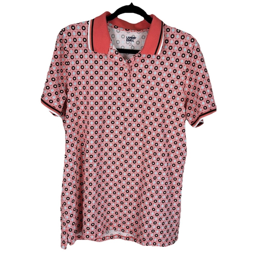 Land's End Women's Tall‎ & Large Polo Shirt Coral Short Sleeve Collar Cotton